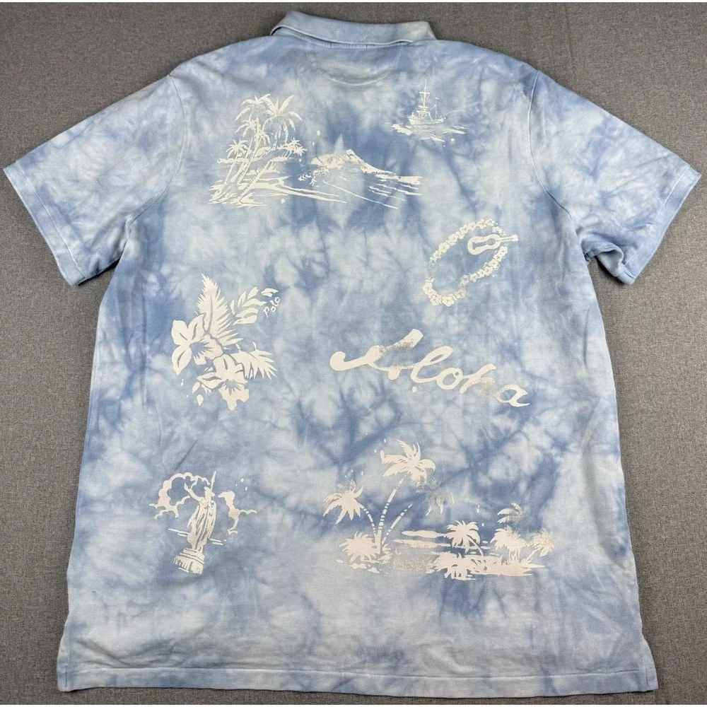 Polo Ralph Lauren Hawaii Aloha Tie Dye Polo Shirt XL Classic Fit Blue Cotton